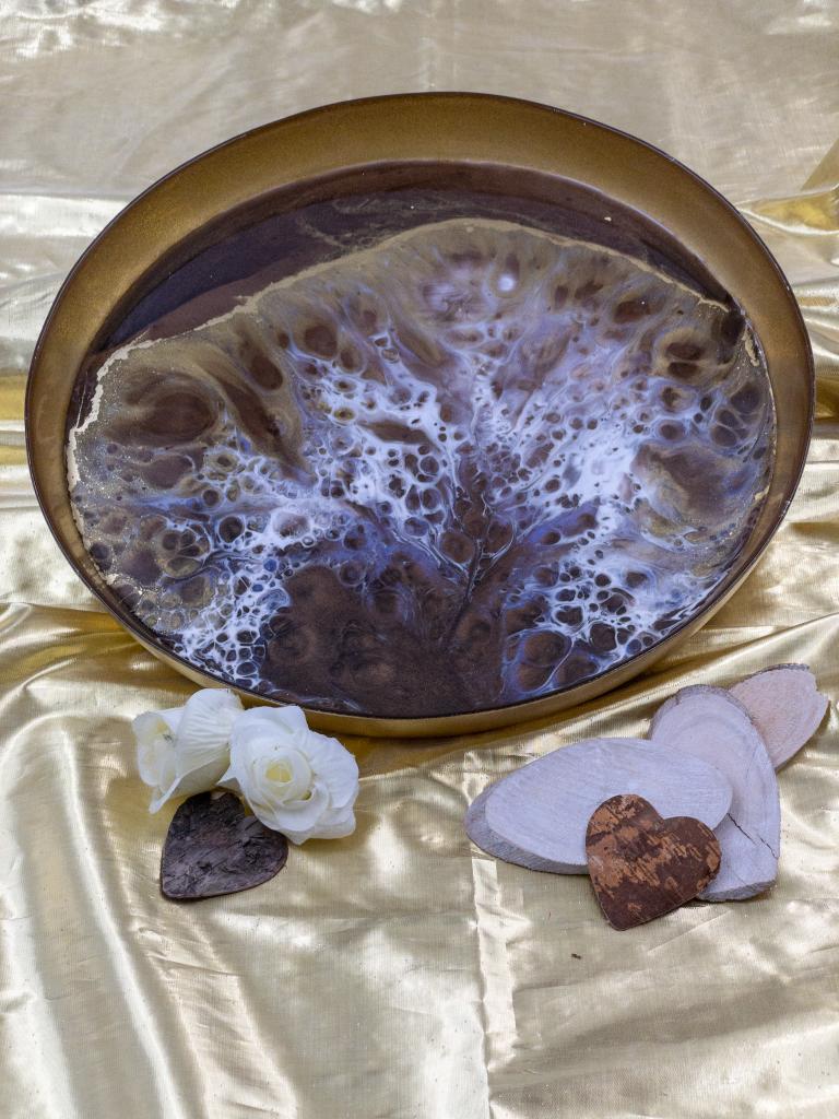 Glas Tablett Golden Wave